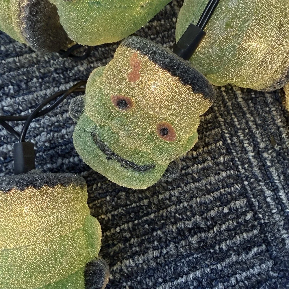 2 VTG Sugared Frankenstein Monster Blow Mold String Lights 2003 Target Halloween